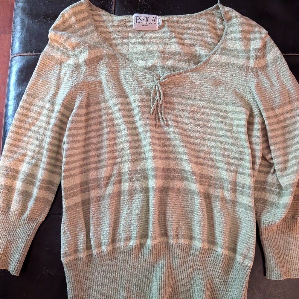 Vintage Jessica Women's Striped Green Shirt